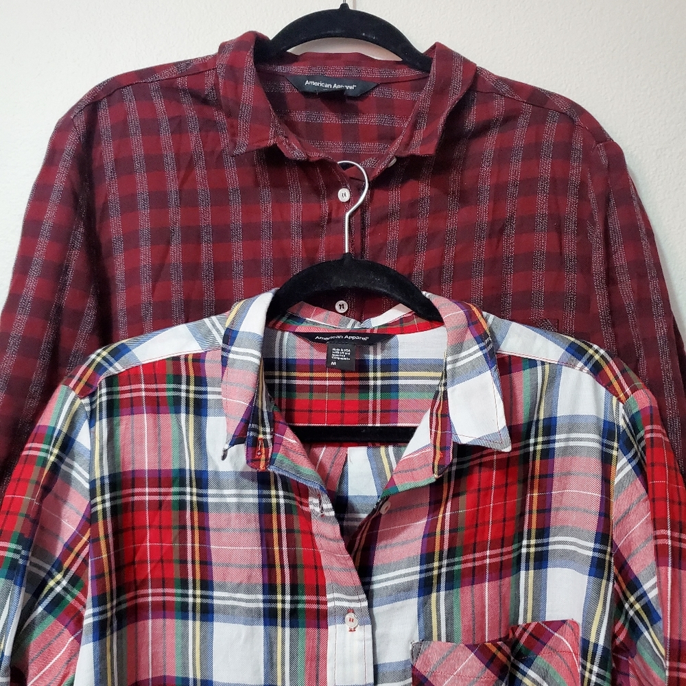 Bundle: Two American Apparel Mixed Plaid Flannels Size Medium